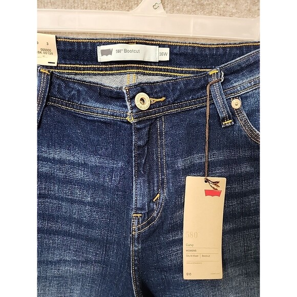Levis 580 Curvy Bootcut Jeans Womens 16W Short Blue Medium Wash Stretch NEW - Picture 3 of 12
